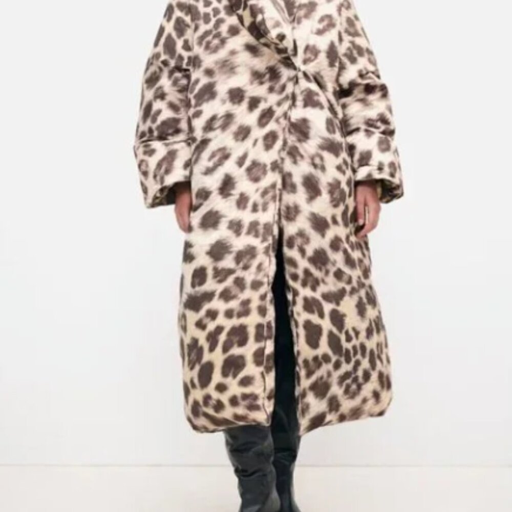 H&M Studio Animal Print Down Filled Long Puffer Coat XL